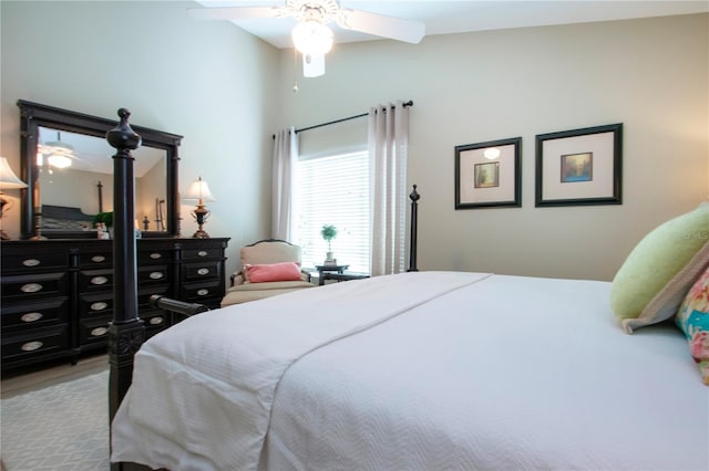 bedroom featuring wood finished floors and ceiling fan