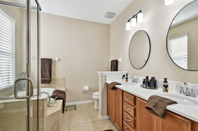 full bath with toilet, a sink, visible vents, and tile patterned floors