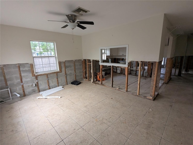 interior space with visible vents and ceiling fan