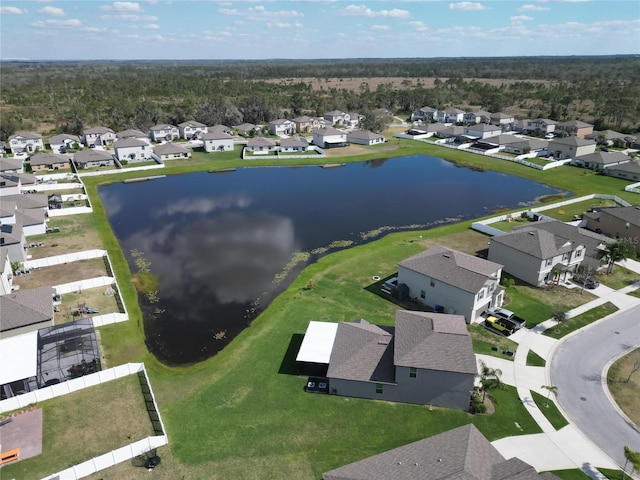 aerial view with a water view and a residential view