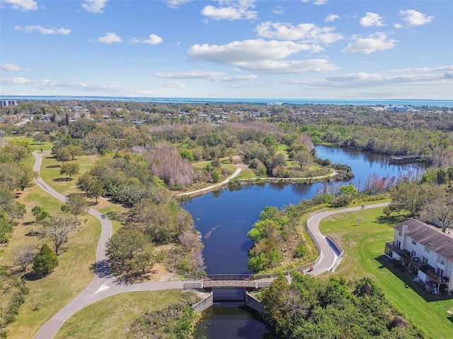 bird's eye view featuring a water view