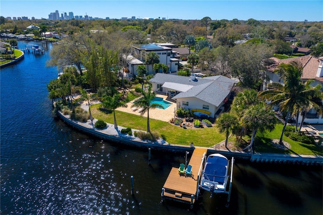 bird's eye view featuring a water view