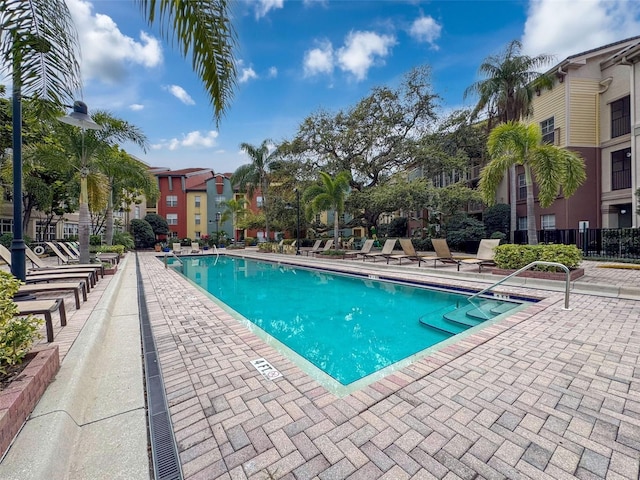 pool featuring a patio area