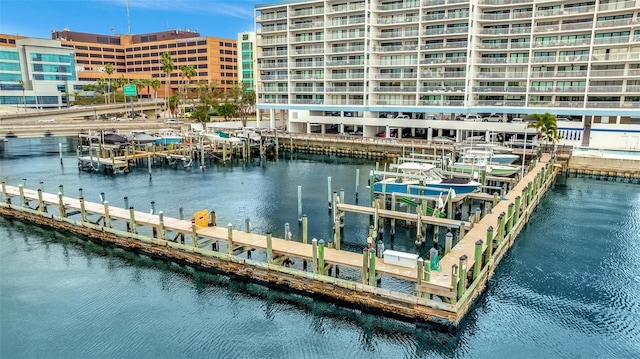 view of dock featuring a water view