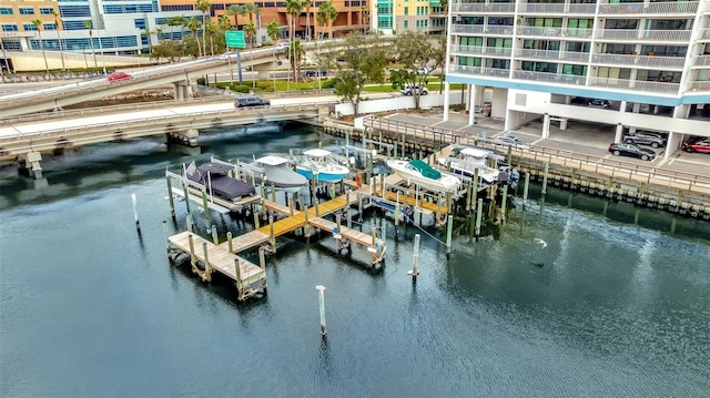 dock area featuring a water view and boat lift