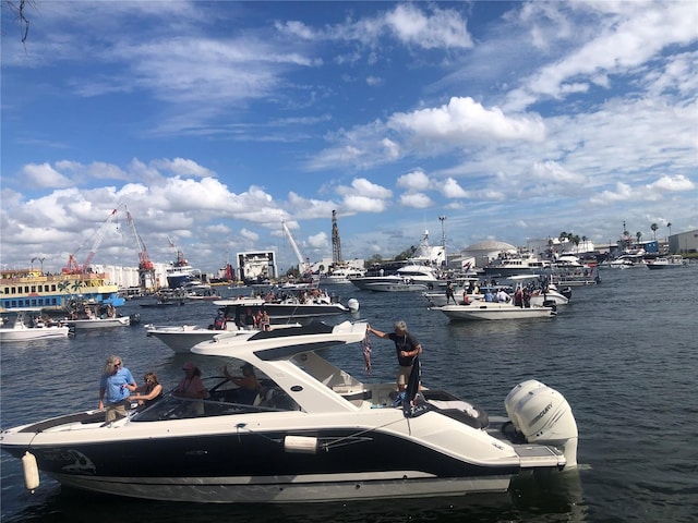 view of dock with a water view