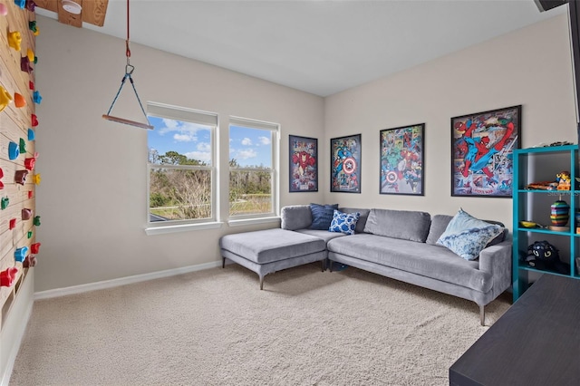 living area with carpet floors and baseboards