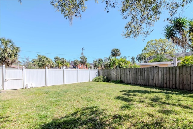 view of yard with a fenced backyard