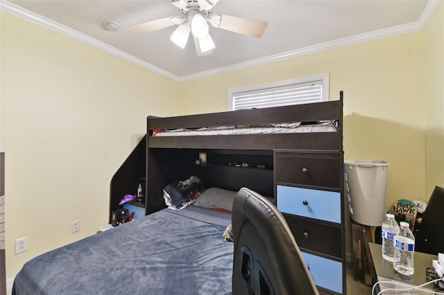 bedroom featuring crown molding and ceiling fan