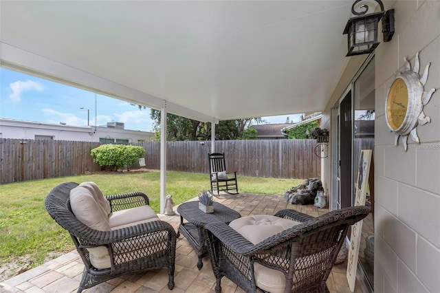 view of patio featuring a fenced backyard