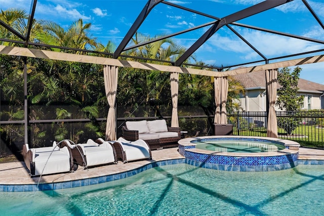 4195 Welling Ter, Land O Lakes, FL 34638 - view of swimming pool featuring a pool with connected hot tub and an outdoor living space