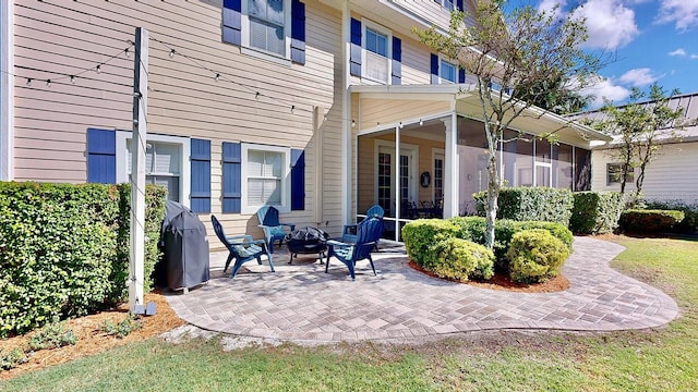 view of patio / terrace featuring a fire pit