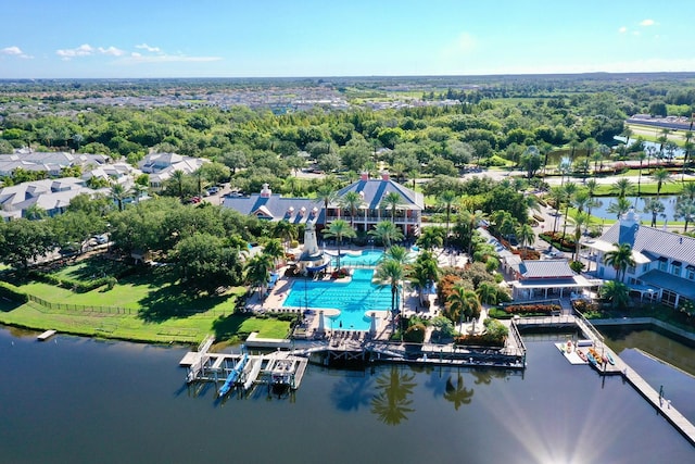 aerial view with a water view