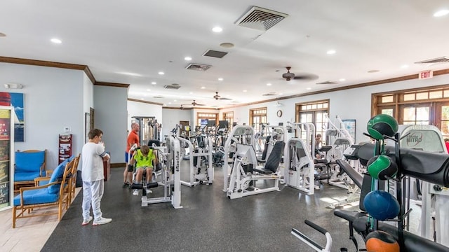 exercise room with plenty of natural light and visible vents