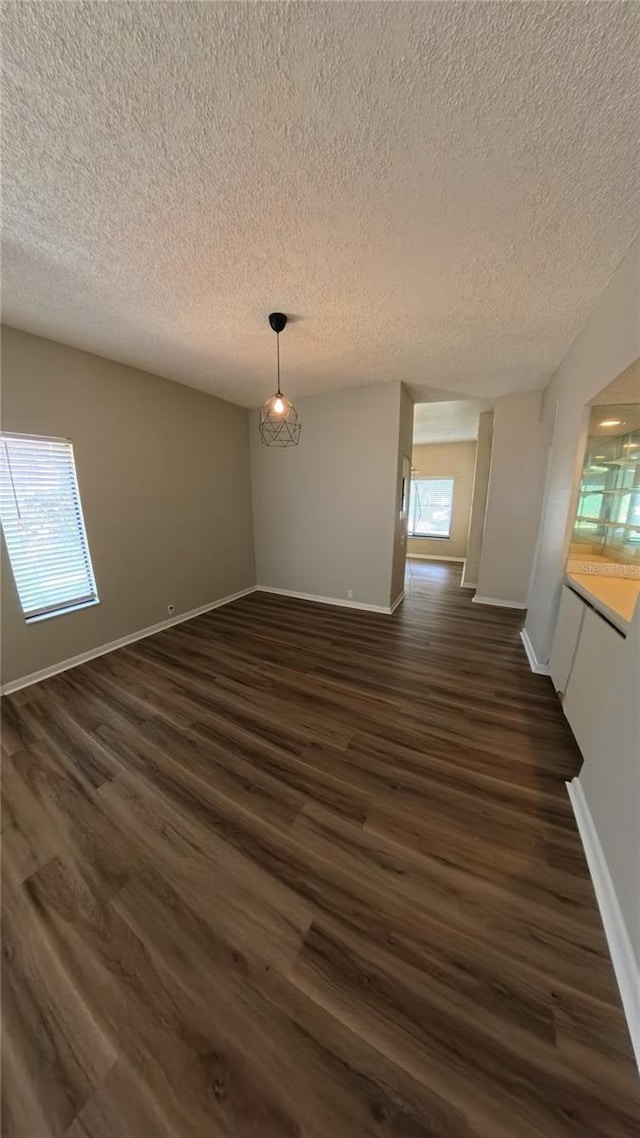 1822 Lake Cypress Dr Unit 1822, Safety Harbor, FL 34695 - unfurnished dining area with a textured ceiling, baseboards, and dark wood-style floors