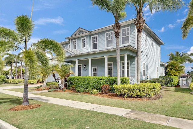 view of front of property with driveway and a front lawn