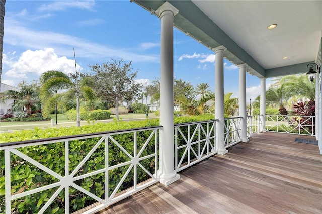 wooden deck featuring covered porch