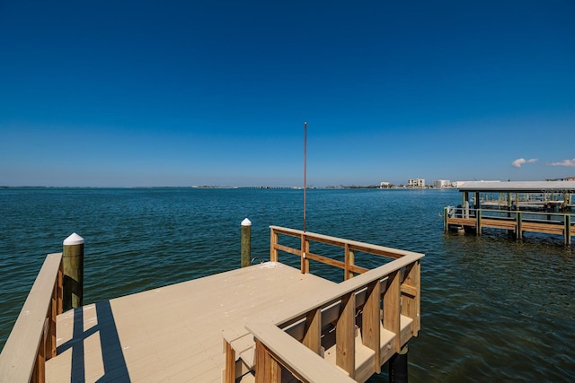 view of dock with a water view