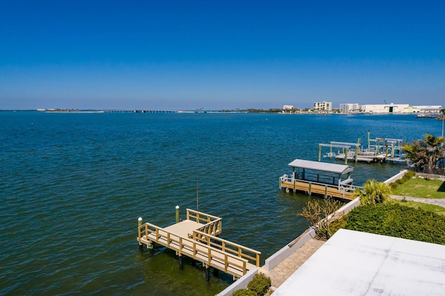 dock area with a water view