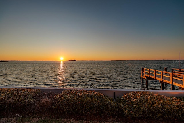 view of dock with a water view