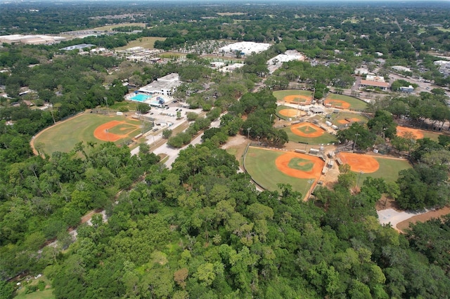 bird's eye view featuring a forest view