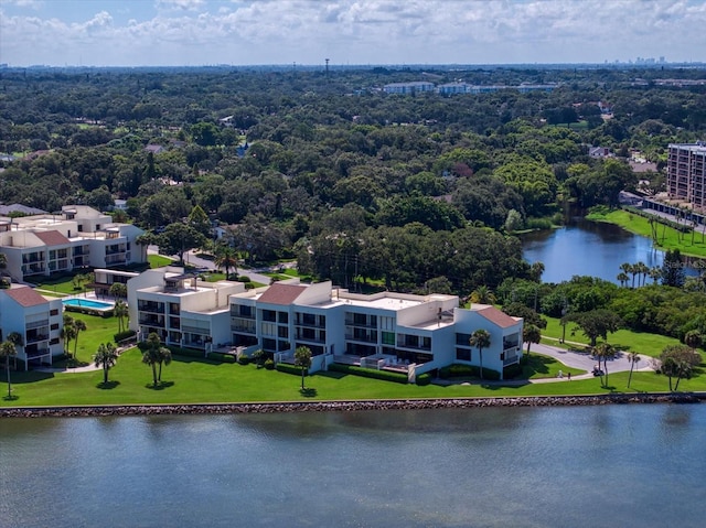 aerial view with a water view