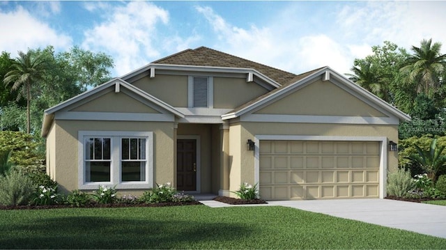 view of front of home with a garage and stucco siding