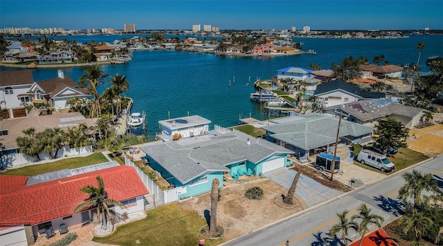 drone / aerial view featuring a water view