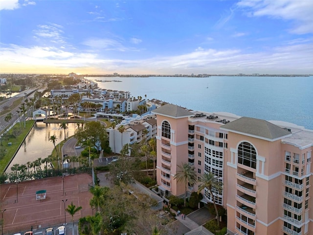 aerial view with a water view