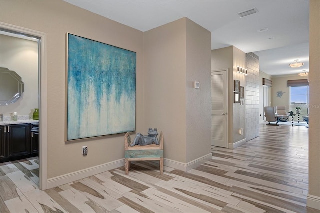 4951 Bacopa Ln S Unit 801, Saint Petersburg, FL 33715 - hallway featuring visible vents, baseboards, and light wood-style floors