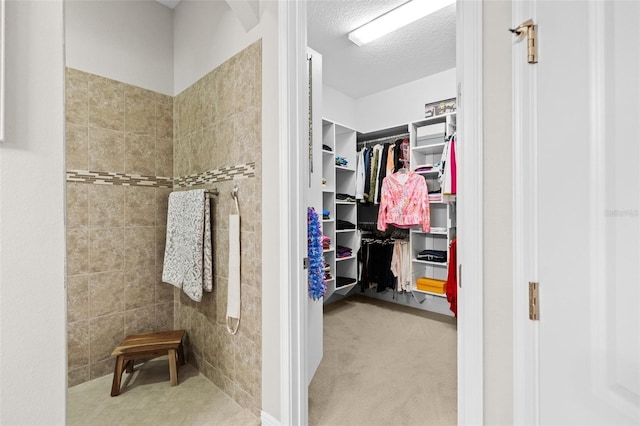 spacious closet featuring carpet flooring