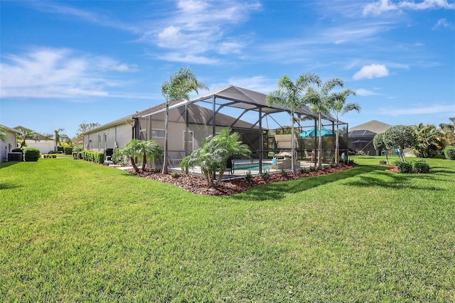 view of yard with glass enclosure and an outdoor pool