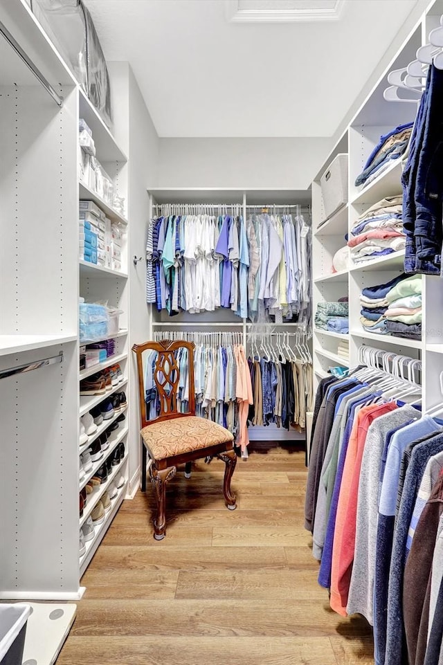 walk in closet featuring light wood finished floors