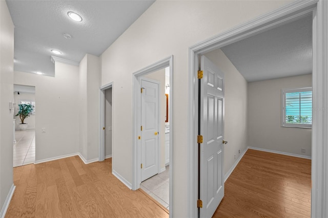 11815 Marblehead Dr, Tampa, FL 33626 - corridor featuring light wood-style flooring, baseboards, and a textured ceiling