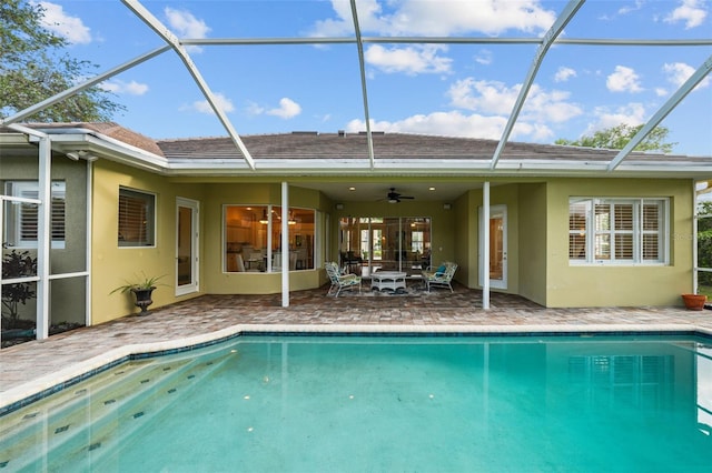 11815 Marblehead Dr, Tampa, FL 33626 - pool with a ceiling fan, glass enclosure, and a patio