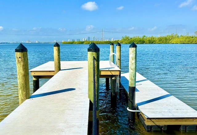 view of dock with a water view