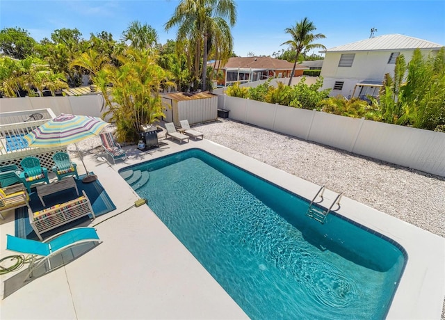 view of pool with a fenced backyard, a patio area, and a fenced in pool