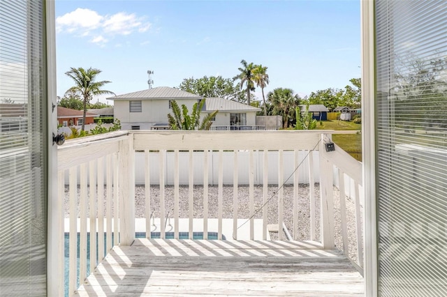 deck with a residential view