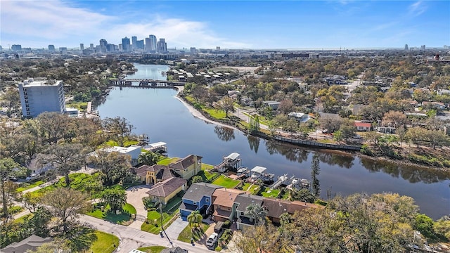 bird's eye view with a water view and a city view