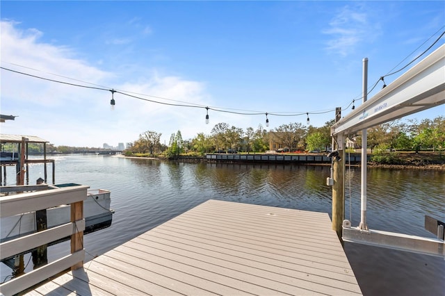 dock area with a water view