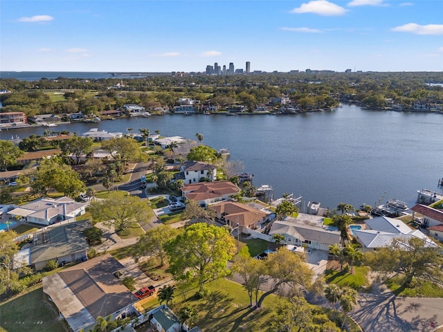 aerial view with a water view