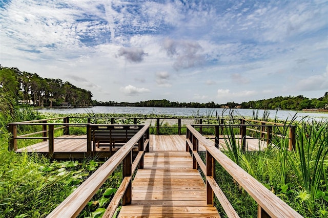 dock area featuring a water view