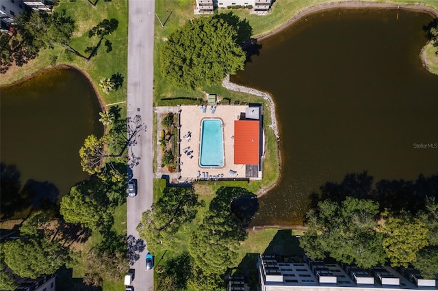 aerial view with a water view