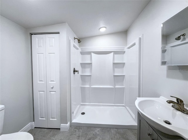 11201 Blendale Dr, Riverview, FL 33569 - full bathroom with toilet, a stall shower, a closet, and vanity