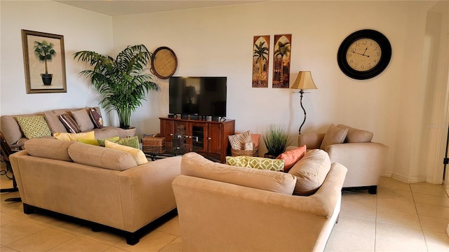 living area with light tile patterned flooring