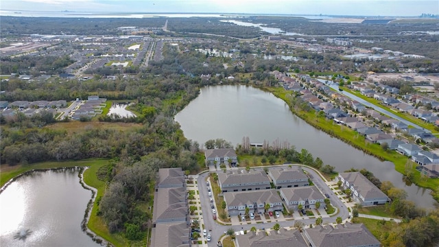 aerial view featuring a water view and a residential view