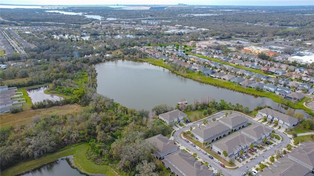 aerial view with a residential view and a water view