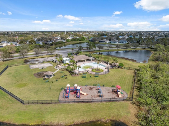 bird's eye view featuring a water view