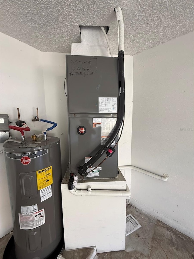 utility room with heating unit and water heater