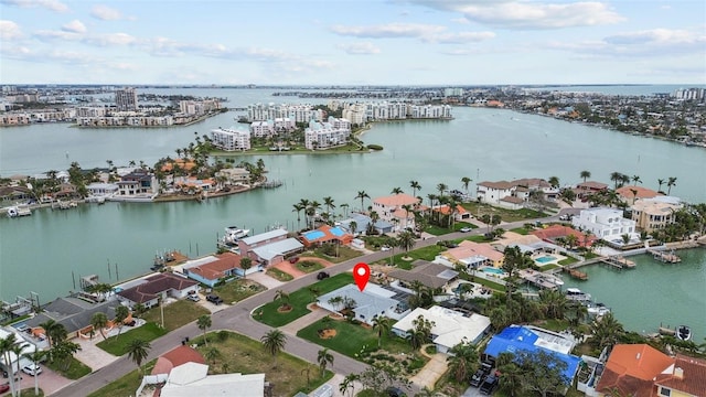 aerial view with a water view